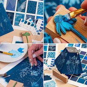 Papiers, Cyanotypes, Shibori, techniques, atelier cadrat