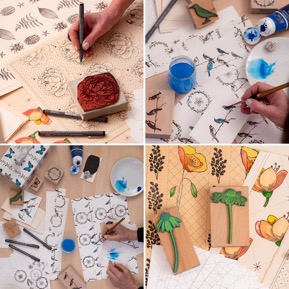 papiers dominotés, creation graphiques, atelier cadrat